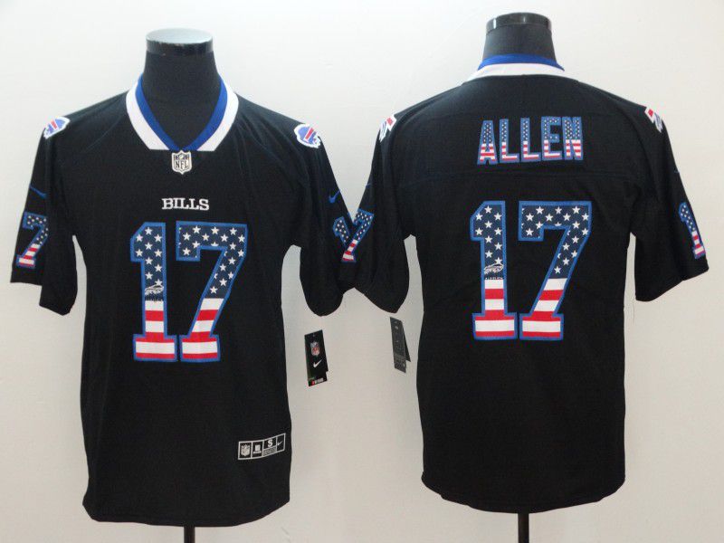 Men Buffalo Bills #17 Allen Nike USA Flag Fashion Black Color Rush Limited NFL Jerseys